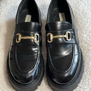 Steve Madden Black Loafers with Gold Accent